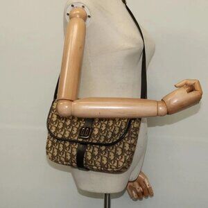 Christian Dior Trotter Canvas Shoulder Bag Brown Gold Auth 140545